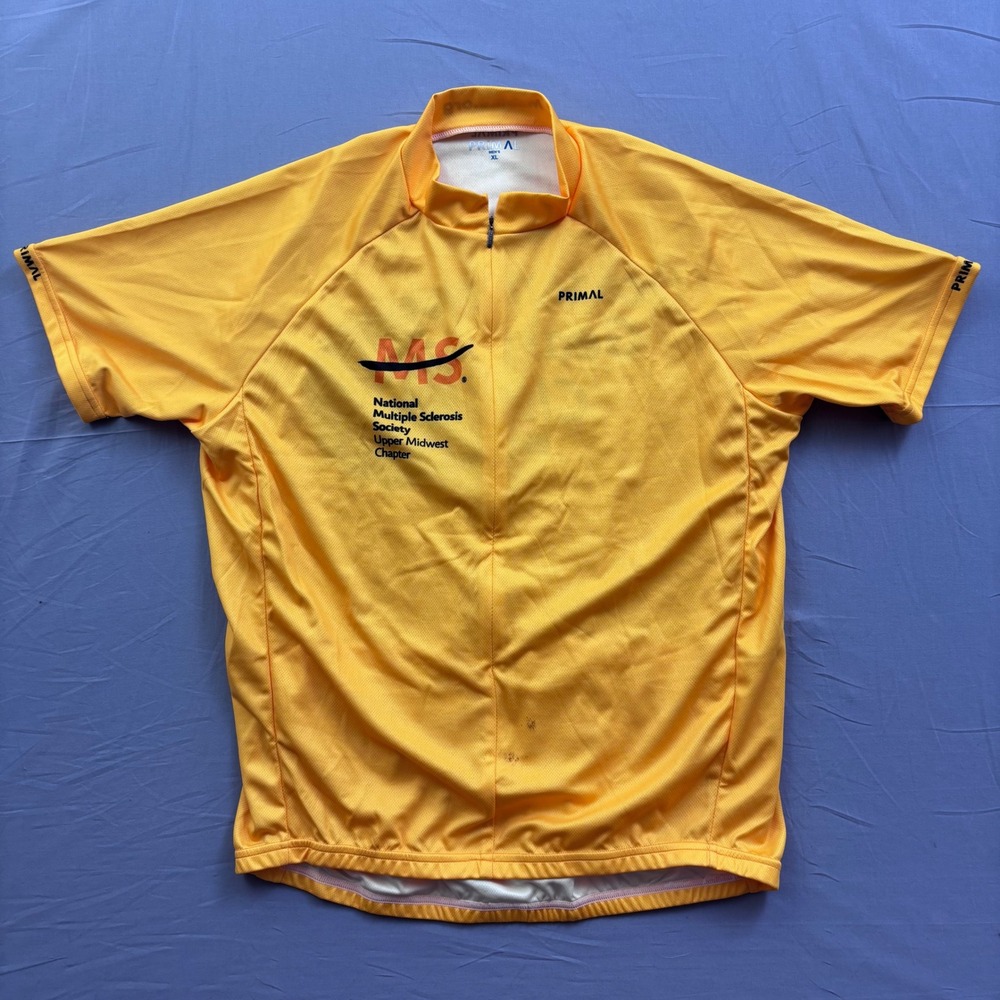 Primal Mens XL Yellow MS National Multiple Sclerosis Society Cycling Jersey Top